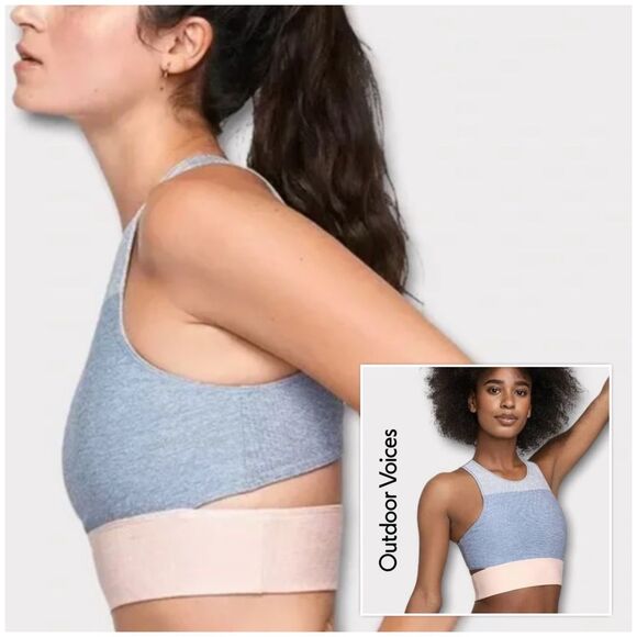 Outdoor Voices Tri Color Sports Bra Crop Top Slash Back XS - Picture 3 of 9